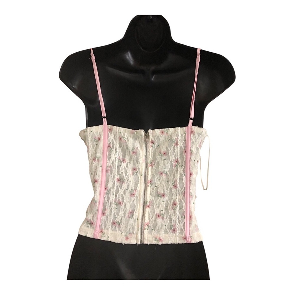 Pretty Garbage off-white & pink lace corset style top size medium brand new - Picture 5 of 14